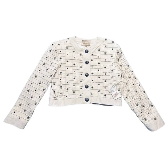 Double D Ranch Ivory Windowpane W/ Silver Charms Cropped Jacket Size L NWT - Picture 4 of 12